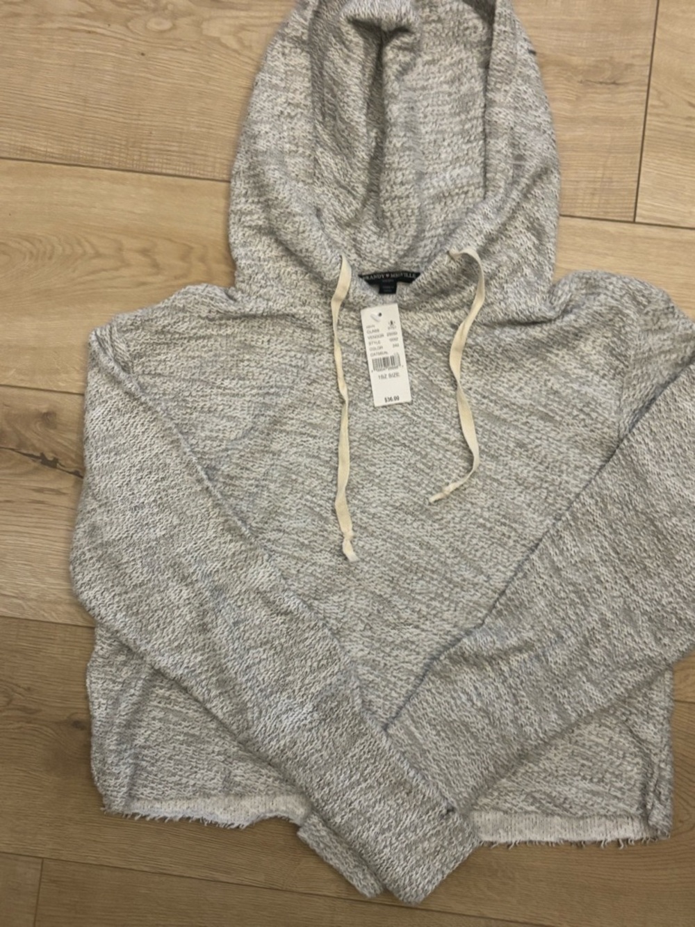 Brandy Melville Heather Gray Knit Cropped Hoodie Cut Off Shirt NWT - Picture 5 of 8